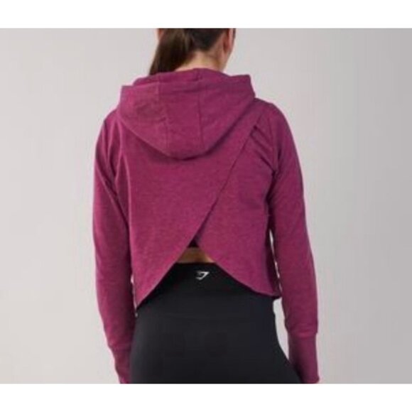 Gymshark Cross Back Hooded Cropped Sweatshirt Size XS Deep Plum - Picture 2 of 7